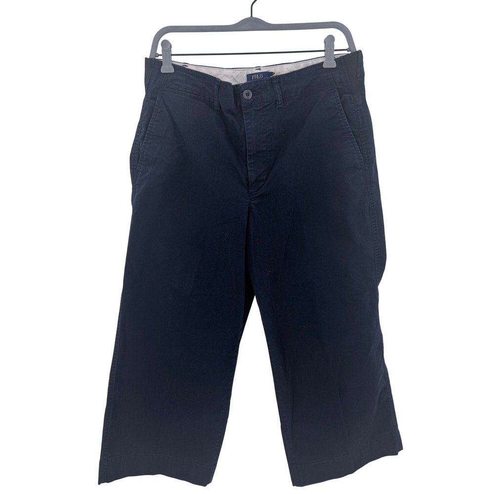 Polo Ralph Lauren Womens Navy Blue Wide Leg Chino Pants Size 12 Elastic Waist
